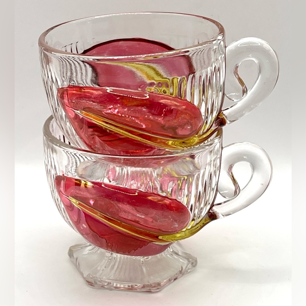 Set of 2 Vintage Clear Glass Cranberry Calla Lily Flower Replacement Cups 2.5"